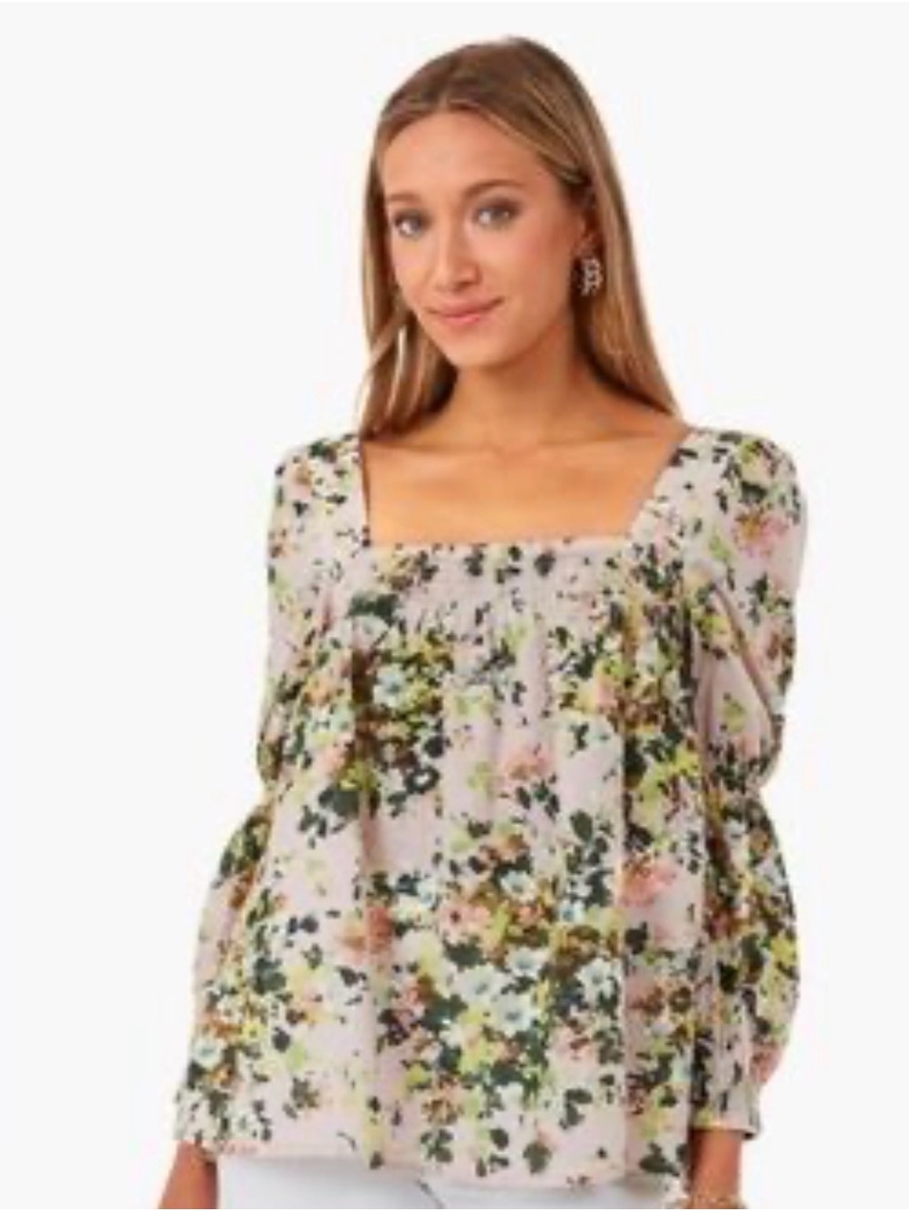 Tuckernuck Blush Floral Square-Neck Peasant Blouse